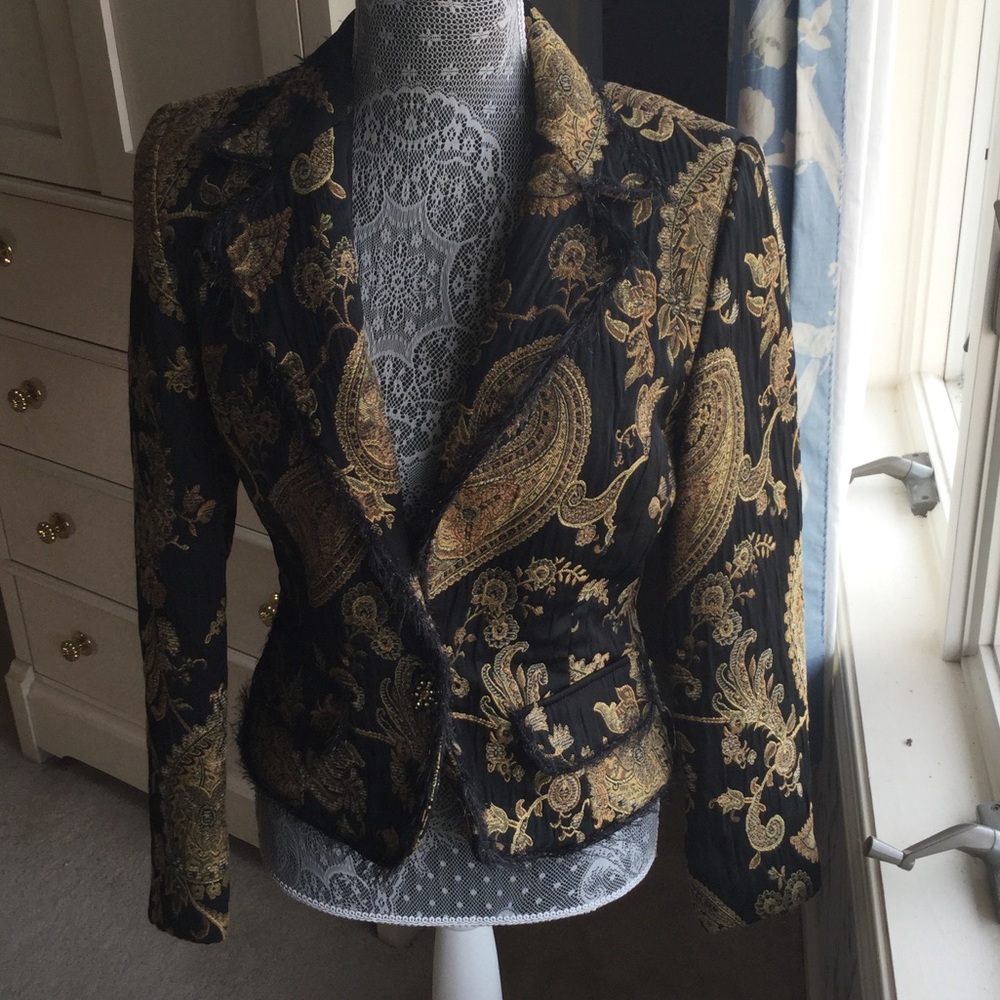 Joseph Ribkoff Gold Paisley Print Blazer Jacket 6